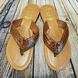Eliza B Embossed Leather Flip-flop Sandals
